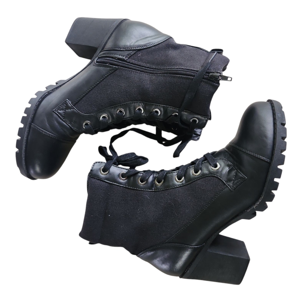 XOXO Black Lace-Up Heeled Combat Boots Size 10 Chunky Heel Ankle Booties - Picture 6 of 9